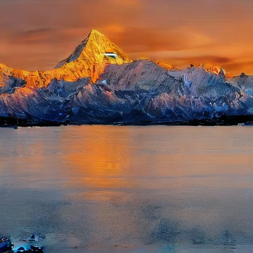 (masterpiece, best quality:1.2), Peaks, sunset, snowy mountains, sunset, lakes
