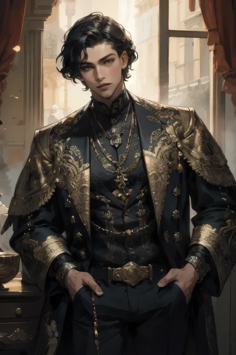 hot male, wearing an old money theme clothes