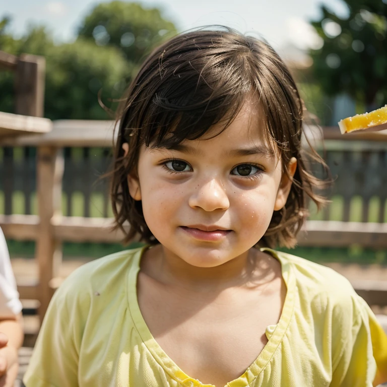 A little kid is making a disgusted face their parent stands just out of focus to the side holding a piece of lemon, comical
