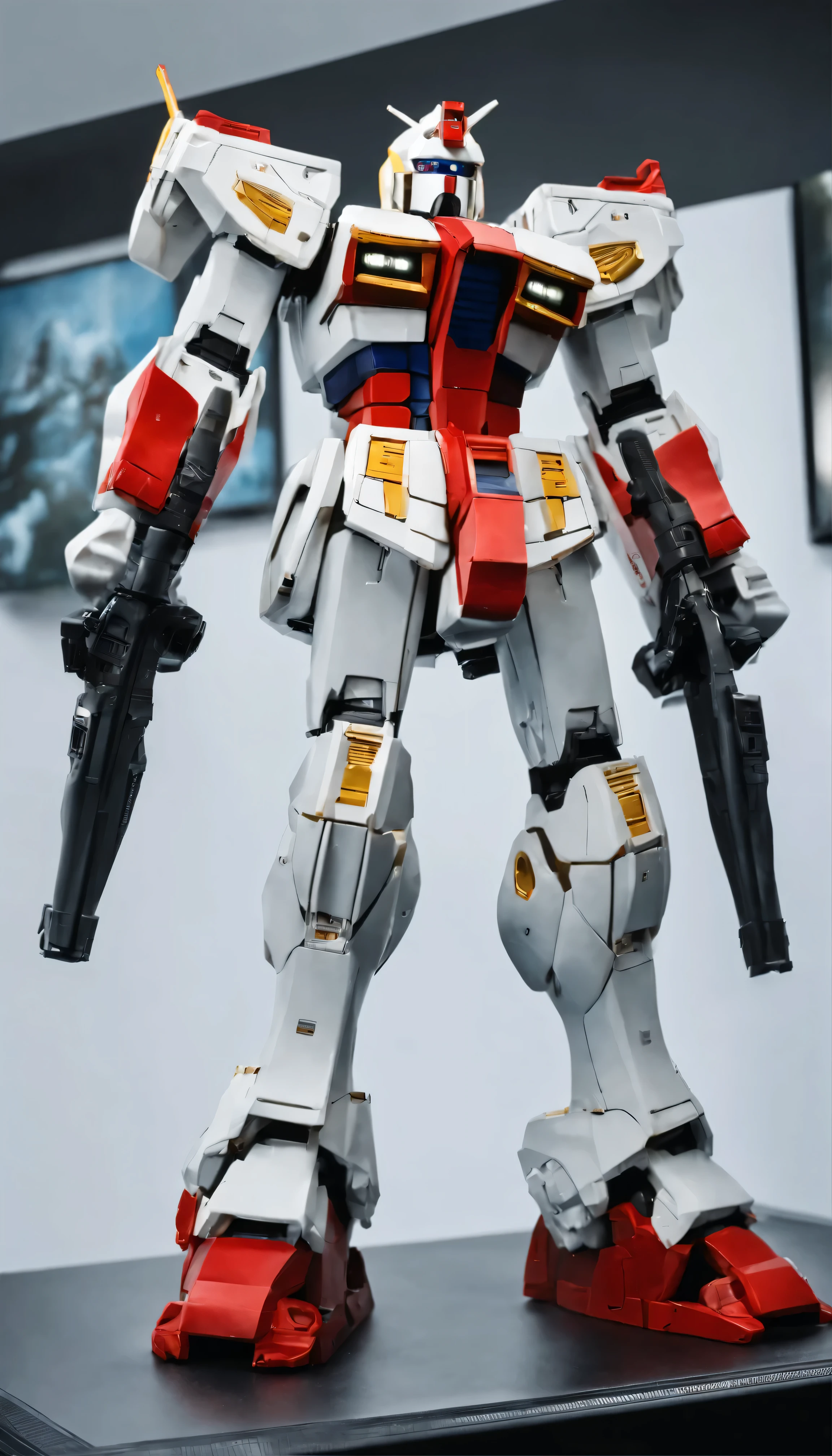 Anime Gundam figures with intricate details and high definition images、Presenting a towering robot figure in full-body, 3D-accurate content。Each panel and joint is carefully crafted、Crafting iconic designs with exceptional precision and quality。The figure is tall and imposing.々and、We are ready to protect the universe in the best possible way.。 Adult bedrooms are clean and tidy.、The large windows offer a view of the outside.。Gundam memorabilia decorates the walls.、The LED light display creates a sense of realism。In the center of the room、There are life-sized Gundam figures on display.、