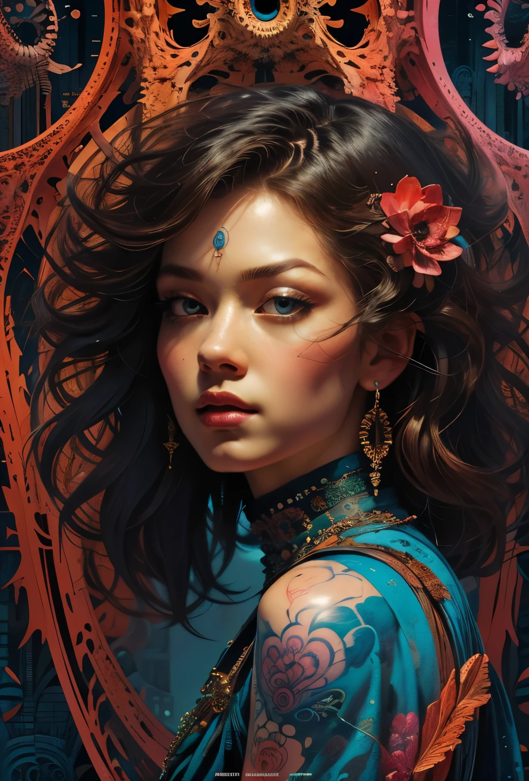 (masterpiece, Top quality, best quality, Official Art, beautiful and aesthetic:1.2), (1 Girl), Extremely detailed,(Fractal Art:1.3),rich and colorful,Highest detail rating R, National Foundation, Sexy woman, magazine cover, Poster Art , Lovecraftian horror Tattoo, Tattoo, A touch of vitality, Bold large text, Matte design layout.
