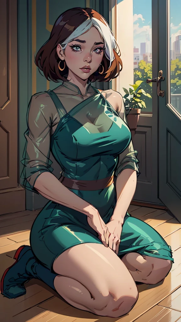 Arafed Frau in einem blauen Kleid sitzt auf dem Boden, digite germe and lois van baarle, style digite germe, äußerst detaillierter Typkeim, nicht im Ross-Tran-Stil, digite germe. Anime-Illustration, digite germe and james jean, digite germe and atey ghailan, Transblond-Stil