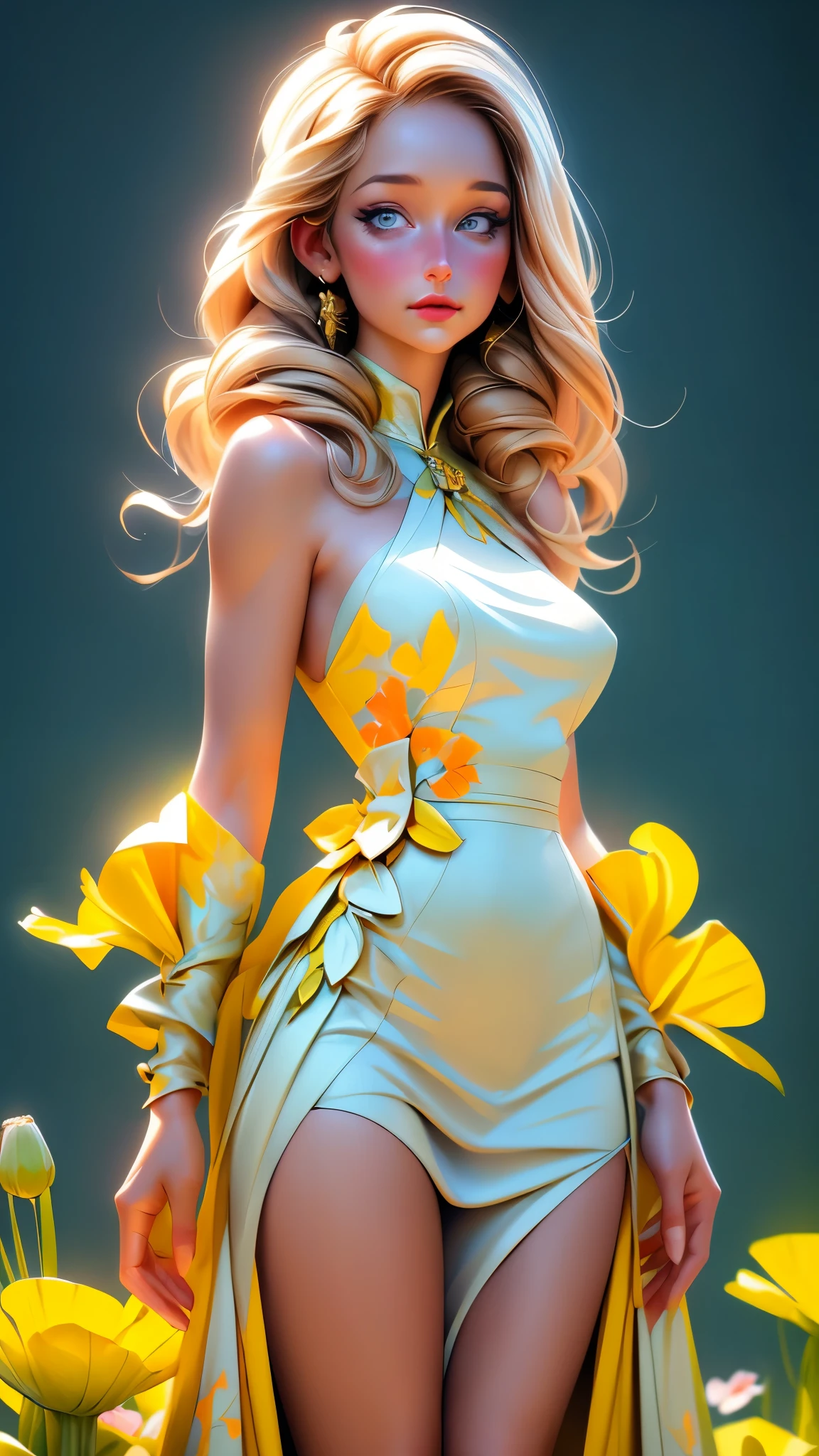 (best quality,4k,8k,highres,masterpiece:1.2),ultra-detailed,(best quality,realistic:1.2), LeeleeSobieski, lovely woman,field of poppy flowers,sheer yellow floral print summer dress,sunset,play,joy,beauty,harmony,portrait,soft lighting,vibrant colors, HDR, 8k, absurdres, cinestill 800, sharp focus, add_detail:2, Ultra HD | | | ((Fullbody-shot)) add_detail:2 (1woman, solo)