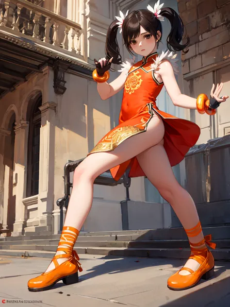 masterpiece, best quality, 1 girl, solo, 10 years old, (flat chest), (ling xiaoyu, (black hair:1.5), (brown eyes:1.7), swept ban...