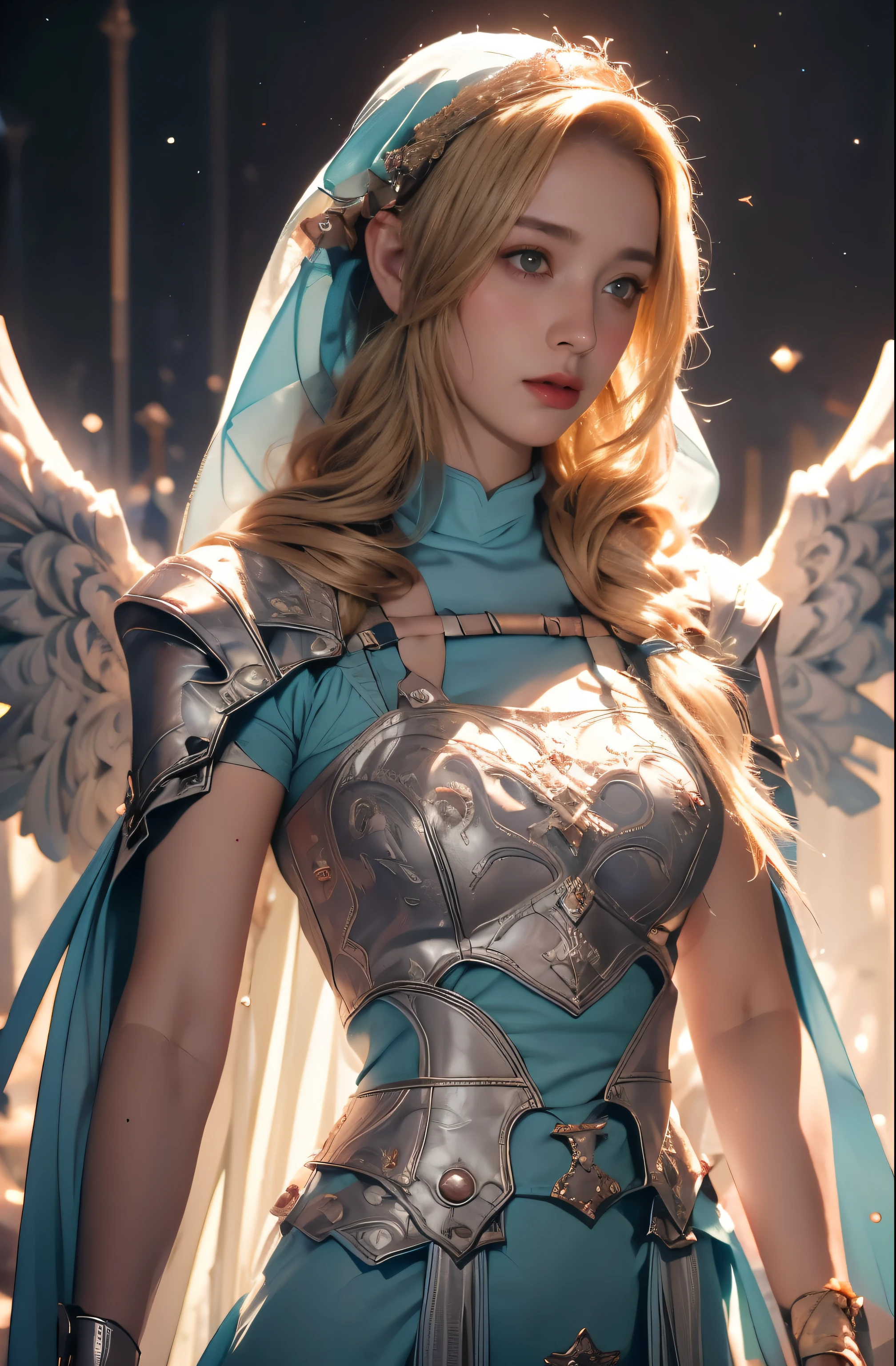 Elegant armor,princess, Full body, wearing a hijab , crown luxury , blue eye, blond hair, around 17 years old, (red silver hijab), tmasterpiece，Best quality at best，A high resolution，8K，((Portrait))，(upper body)，Original photo，real photograph，digital photography，(Female angel princess in the medieval fantasy style)，(Medieval angel princess in fantasy style), sexy princess ，blue eye， super colossal brest, pointy colossal breast extravagant ornament，cparted lips，Keep your mouth shuegant and charming，((Blushing))，virgin contempt，Calm and handsome，(Medieval fantasy dress，The Beautiful super huge pointy breast, small waist, perfect colossal breast of princess body, a blue delicate pattern，red Cloak)，(anhelic princess character medieval fantasy style，oc render reflection texture, sexy style,  sexy colossal breast , medieval castle background, slim body, very small waist, (erect nipples see trough dress) nipples see-through white long dress , super slim , sexy style, angel wings