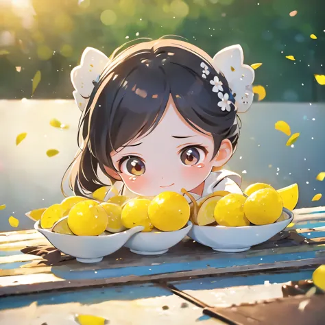 best quality, masterpiece, super deformed, eat lemons, sour expression, tears