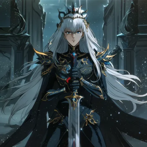the queen of swords, dark fantasy art, looks confident, ready to fight, looks like a leader seeing the future, powerful while ho...