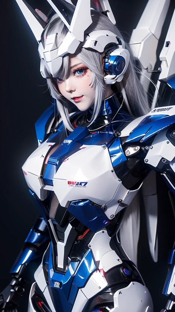 Textured skin, Super Detail, high details, High quality, Best Quality, hight resolution, 1080p, hard disk, Robot Girl,(Gundam Girl),beautiful cyborg woman,Mecha Cyborg Girl,Battle Mode,Girl with a Mecha Body,She wears a futuristic Gundam mecha,Fulll body Shot,Mobile Suit Girl