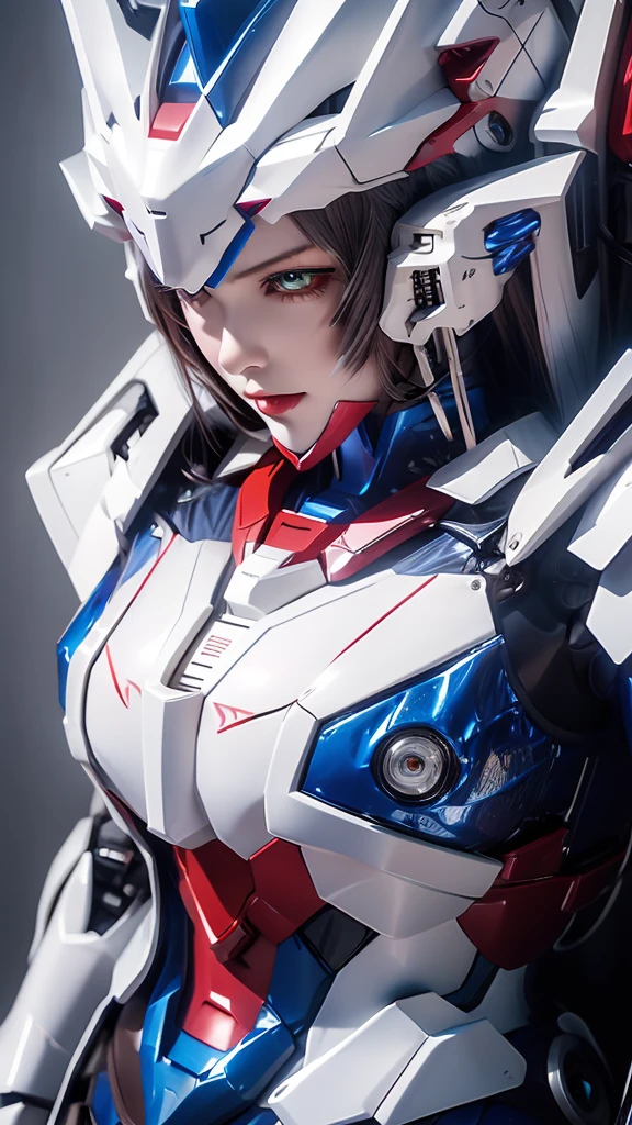 Textured skin, Super Detail, high details, High quality, Best Quality, hight resolution, 1080p, hard disk, Robot Girl,(Gundam Girl),beautiful cyborg woman,Mecha Cyborg Girl,Battle Mode,Girl with a Mecha Body,She wears a futuristic Gundam mecha,Fulll body Shot,Mobile Suit Girl