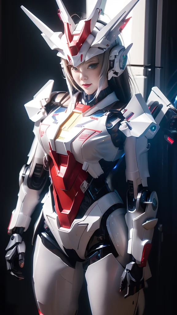 peau texturée, Super détail, détails élevés, Haute qualité, Meilleure qualité, haute résolution, 1080P, disque dur, fille robot,(fille gundam),belle femme cyborg,Mecha Cyborg Fille,mode de combat,Fille avec un corps Mecha,Elle porte un mecha Gundam futuriste,Prise de vue sur tout le corps,Fille de costume mobile