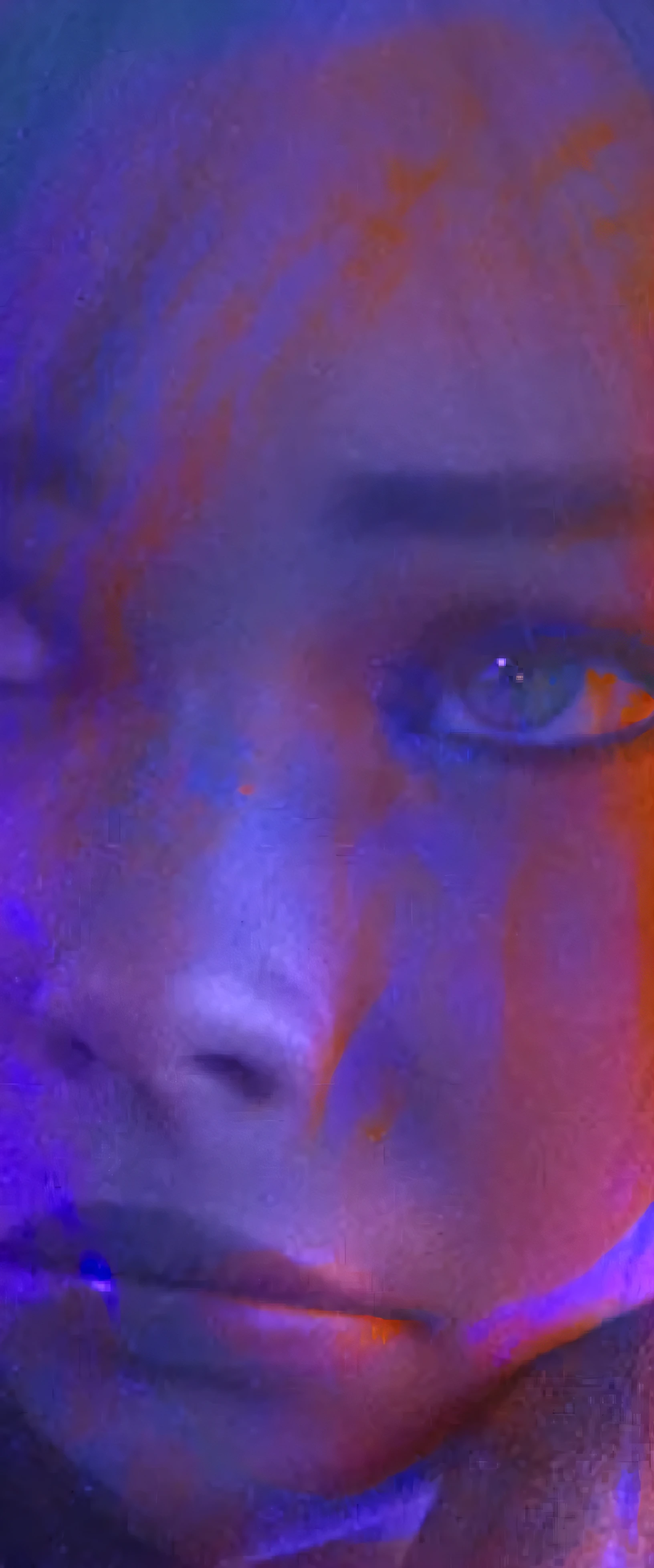 a close up of a woman with a purple light on her face, ilya kuvshinov face, cinematic close shot, ilya kuvshinov. 4 k, cinematic close-up bust shot, brandon woelfel, with glowing blue lights, soft portrait shot 8 k, closeup shot of face, 8k portrait render, detailed unblurred face, blur cinematic
