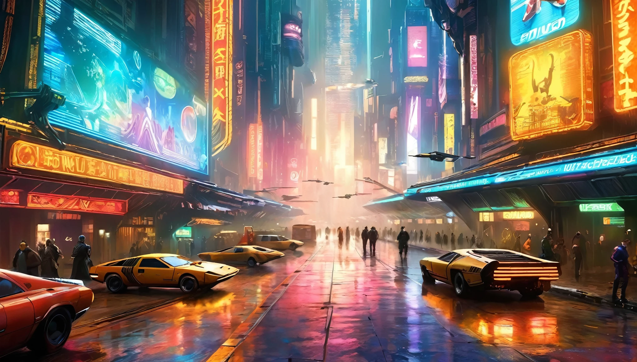 art officiel, fond d&#39;écran d&#39;unité 8k, ultra détaillé, beau and aesthetic, beau, chef-d&#39;œuvre, meilleure qualité, (zenparcelle, mandalas, parcelle, enparcelle), ville moderne,, cyberpunk luxueux, robots humanoïdes, Des vaisseaux spatiaux de luxe propres, Coureur de lame, la science-fiction