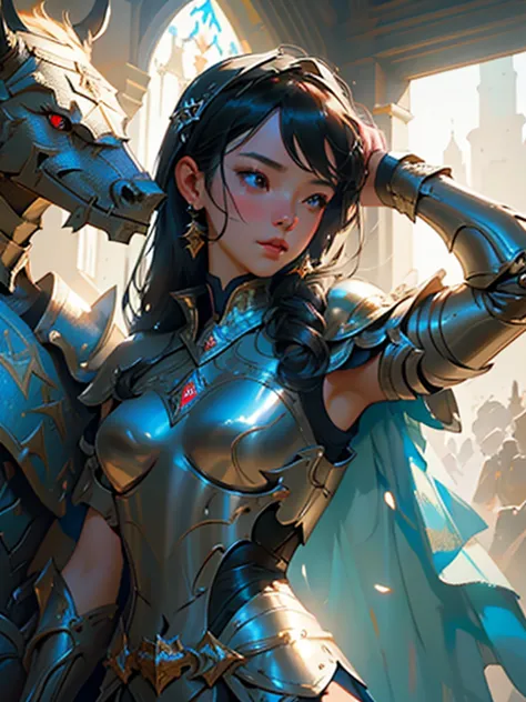 A close-up of a woman in a dress and a knight, Knights and princesses, Artgerm and Atey Ghailan, Angel Park, knight in armor dan...