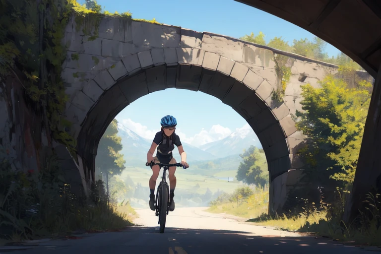 1girl  , riding a bike, landscape