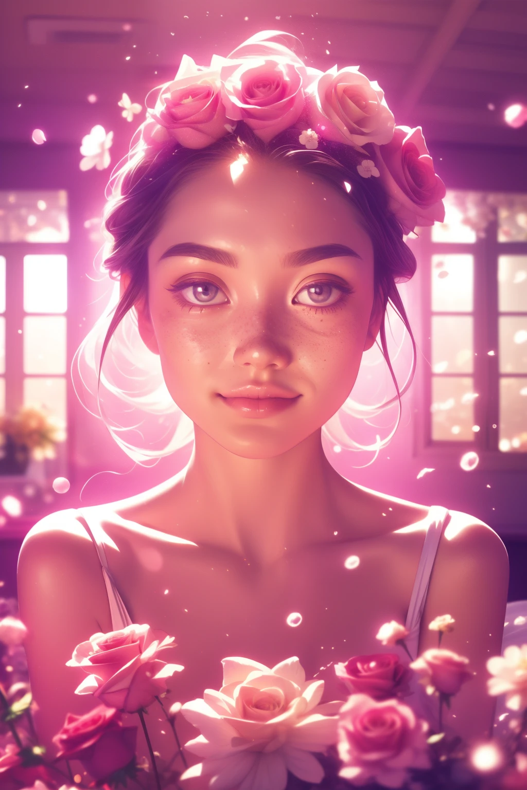 (นี่คือสิ่งที่สวยงาม, ซับซ้อน, (โรแมนติก) fantasy image that emphasizes beauty และ grace.) Generate a blind curvy woman กับ soft natural freckles. Her face is important และ should be (เกิดขึ้นได้อย่างสมบูรณ์แบบ) กับ (beautiful ริมฝีปากบวม) และ (คุณสมบัติที่สมบูรณ์แบบ). มีปานกระที่น่ารักอยู่บนริมฝีปากของเธอ. The image exudes ethereal beauty และ soft fantasy, กับ ระยับing shades of pink throughout. Surround her กับ eternal roses in ระยับing shades. รับรองความสมบูรณ์แบบบนใบหน้าของเธอ, ผม, และ eyes. Include หวาน และ detailed birds และ soft, luminous flowers และ detailed roses. Utilize dynamic composition และ dramatic lighting และ cinematic lighting to create an น่าสนใจ fantasy image. The background of the image is น่าสนใจ และ ultra-detailed, กับ soft fantasy lighting และ gradients. รวมรายละเอียดแฟนตาซี, ออร่าน่ารัก, มีสีสัน, มีสีสัน, และ น่าสนใจ magical background. ((ห้องสวย)), ((เตียง)), พื้นหลังของภาพตกแต่งด้วยโทนสีชมพู, ระยับ, แวววาว, และ fantasy details like colored bubbles และ cosmos. รวมไปถึงฝ้ากระที่ละเอียดอ่อน, natural freckles และ a diffused realistic skin tone. ผสมผสานองค์ประกอบแห่งจินตนาการอันสูงส่ง, แปลก, และ detailed elegance. กุหลาบอังกฤษ, เจ้าหญิง, โสเภณี, หญิงสูงศักดิ์, หวาน, น่ารัก, เงียบสงบ, น่ารัก, ระยับing, แวววาว, แวววาวing, จินตนาการทางโหราศาสตร์, (((ผลงานชิ้นเอก))), (คุณภาพสูงสุด), มายากลเพิ่มขึ้น, สวนแฟนตาซี, หน้าสวย, ใบหน้าที่สมบูรณ์แบบ, ริมฝีปากบวม, น่าสนใจ, ยิ้มขี้อาย, องค์ประกอบแฟนตาซี, มายากลเพิ่มขึ้น, ดวงตาสวย, perfect ริมฝีปากบวม, โทนสีอัญมณี, ความส่องสว่าง. Taken กับ a canon camera.