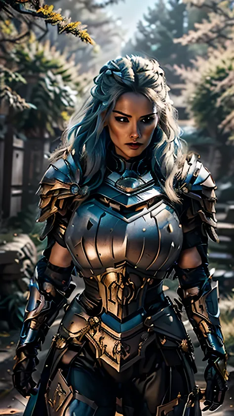 8k,asgard female warrior with very big breasts,super beautiful(like the real thing),black very large chest armor,realistic skin,...