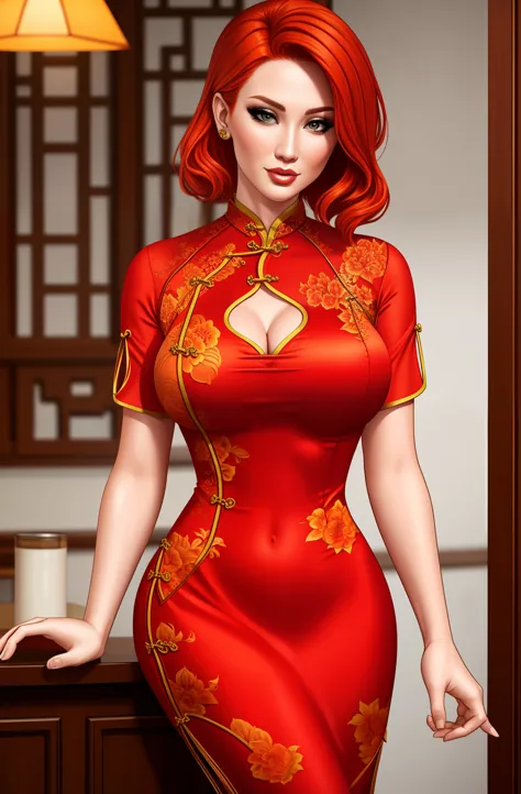 jennifer korbin, ginger hair, cheongsam