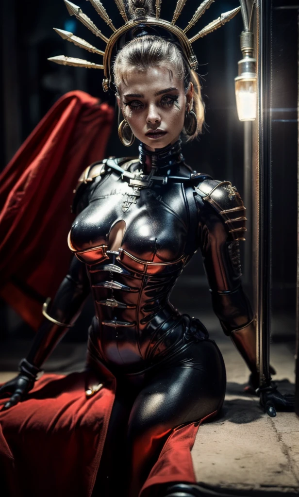 (One girl,Beautiful fine details,Beautiful lip detail,Highly detailed eyes and face,Long eyelashes,Power Armor,short hair,Black Hair,Bionic Eye,Warhammer 40K,Inquisitor,Yvraine,Face close-up,High Contrast,Dramatic lighting,Cinematic,Dark and gloomy atmosphere,Intricate and intricate details,Realistic,masterpiece)