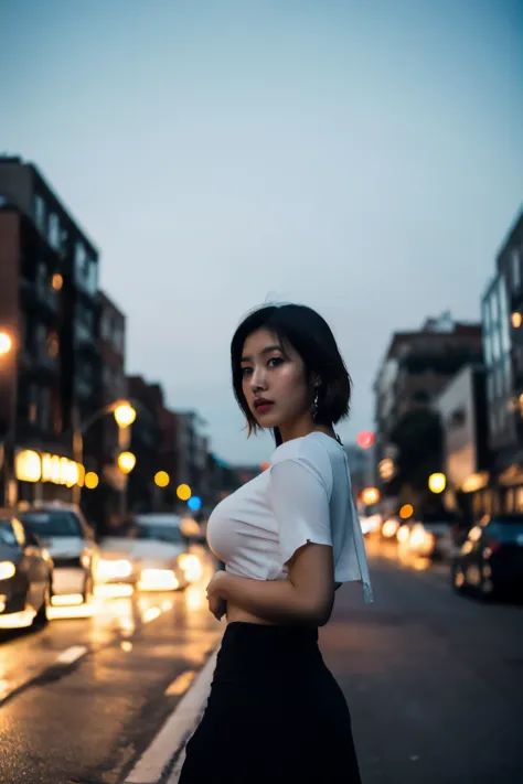 (Cinematic Aesthetic:1.4) Photo of a beautiful korean fashion model bokeh city night, giga_busty