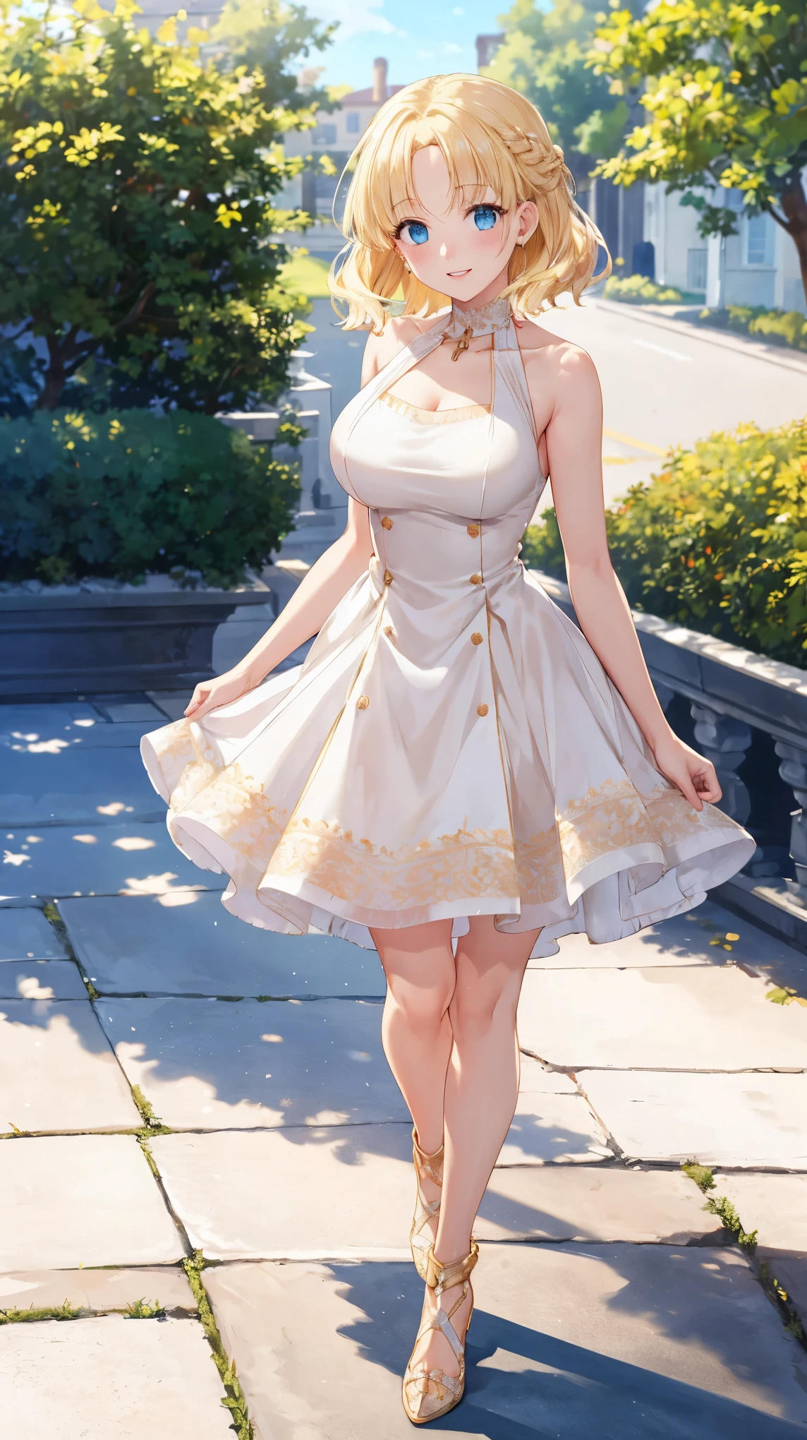 Anime girl in a short dress walking down a sidewalk - SeaArt AI