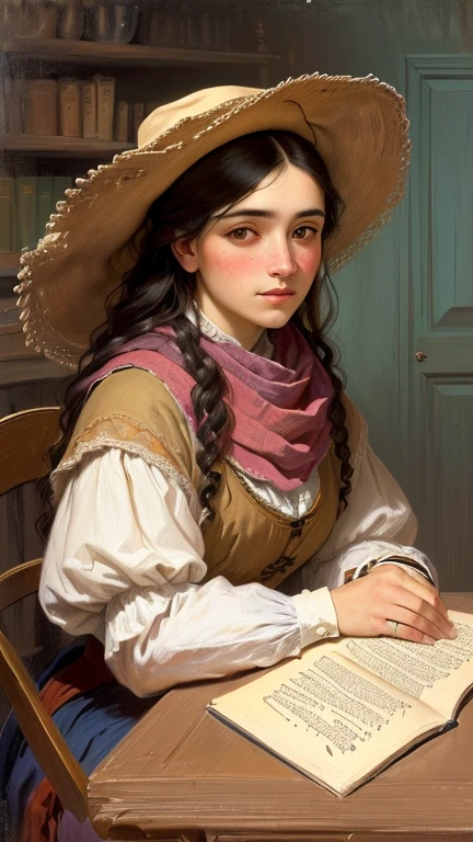 croquis d&#39;une femme dans un chapeau et une écharpe sur une table, inspiré du prince Hoare, Inspiré par Francesco Hayez, inspiré de Jean-François Millet, inspiré par Lucy Madox Brown, inspiré par Lucas van Leyden, Esquissé, 🤤 portrait de fille, portrait 4 / 3, inspiré de Francis Davis Millet, vieux croquis, solo portrait 🎨🖌️