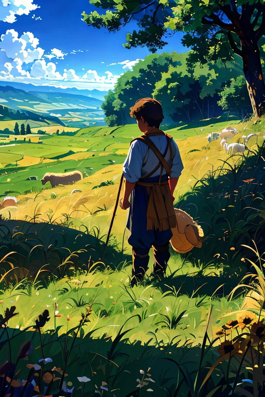 スペイン，草原，羊飼いの少年