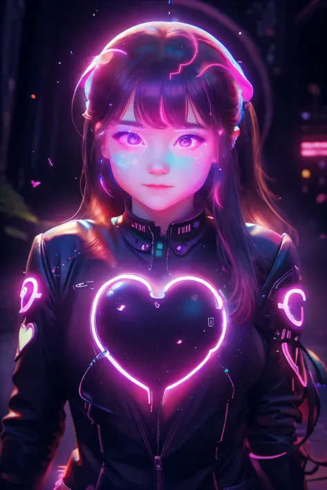 a heart girl faces the real world, neon heart