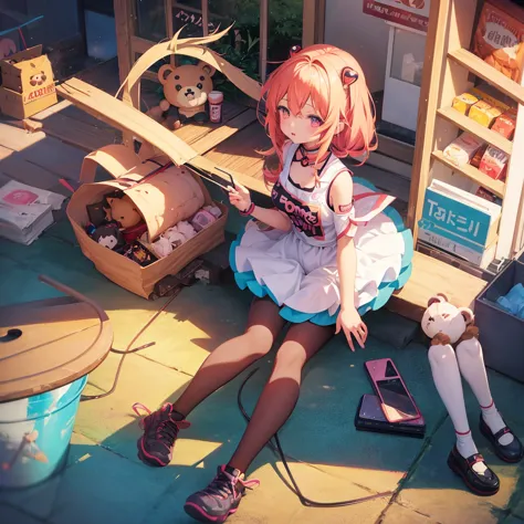 Anime girl with coffee and teddy bear, Anime girl drinking energy drink, Soda themed girl, Anime Moe Art Style, Nice art style, ...