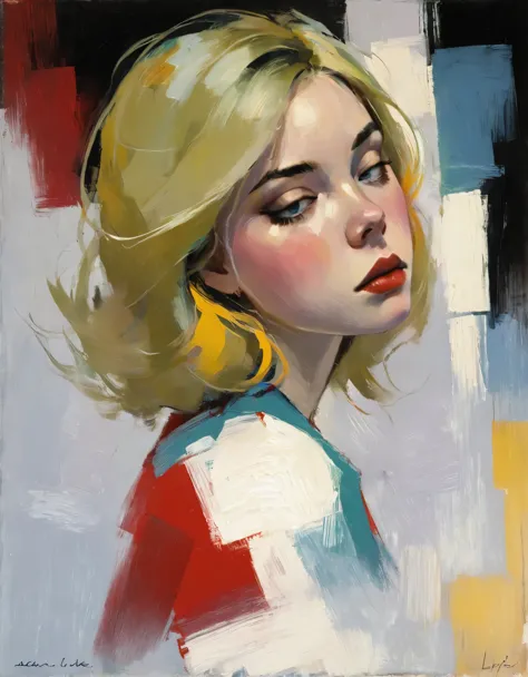 Create an evocative oil painting inspired by Malcolm Liepke, based on the provided image. Capture the intense, introspective exp...