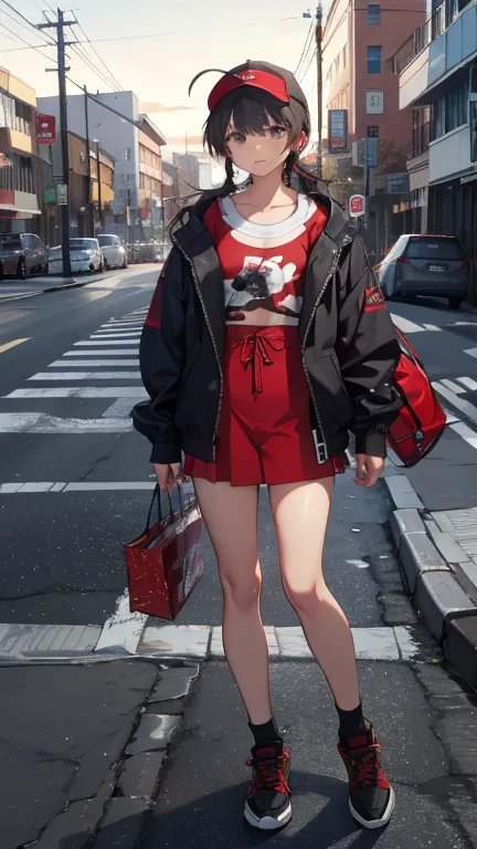 ryoubi,flashy clothing,confused expression,urban area,