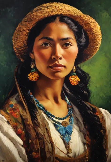 oil painting., mulher peruano 30 anos, lindissima , wearing typical peruvian clothes, chapeu preto, nos alpes, com uma lhama (be...