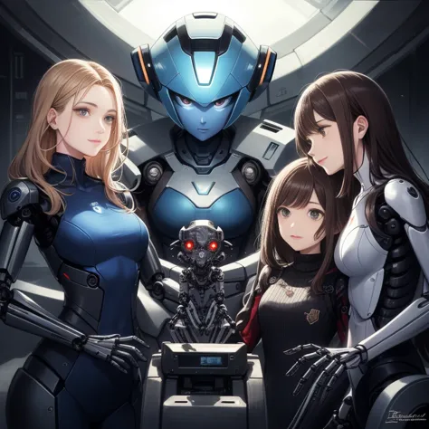 Multiple robot women, They all have the perfect human female face.., Everything except the face is mechanical.., Not everyone is...