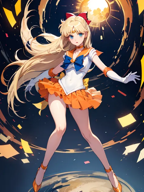 masterpiece, best quality, 1 girl, solo, sv1, sailor senshi uniform, orange skirt, elbow gloves, tiara, orange sailor collar, re...