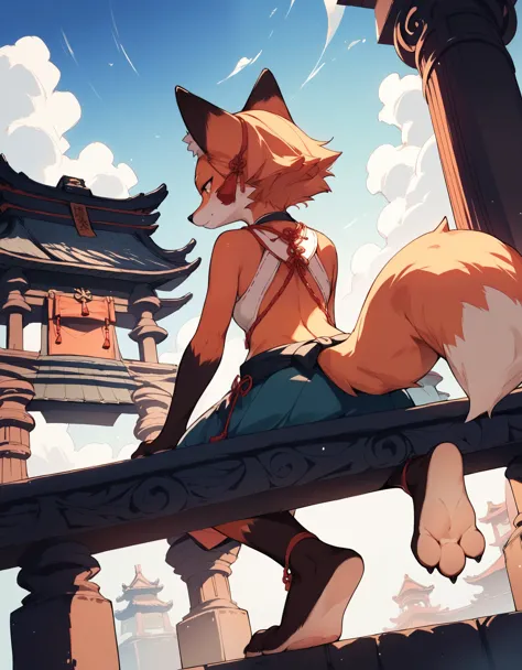 score_9, score_8_up, score_7_up, score_6_up, source_anime, rating_safe, dagasi_style, furry, temple, fox girl, sitting, low view...