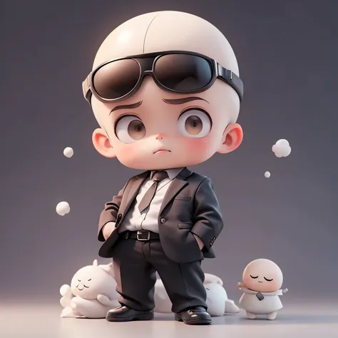 A baby,Suit,BOSS BABY,（Wear sunglasses)，(Baldhead),Domineering CEO,Clean background
