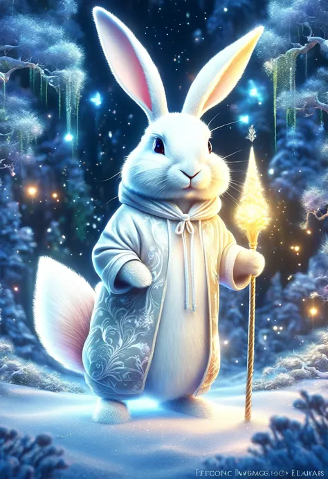 ((un conejo blanco, ropa de mago con capucha y orejas de conejo, efecto de magia, epic:1.5)), hasta:1.4, (obra maestra),(Mejor c...