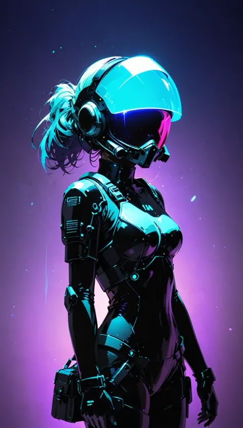 in style of Ashley Wood,
darkviolet,Chemiluminescence,1girl,(minimalism:1),detail ray tracing,