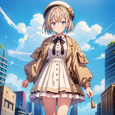 one girl、highest quality、vtuber - whole body、milky white short hair、masterpiece、official art、the best configuration、long straigh...