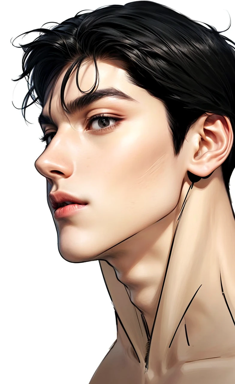 Masterpiece of man, Adult man with firm facial features like an Dutch, black eye, his nose is sharp, mature, black eyes, neat short balck hair, very handsome, white, clean, smooth skin, muscle body realistic, 