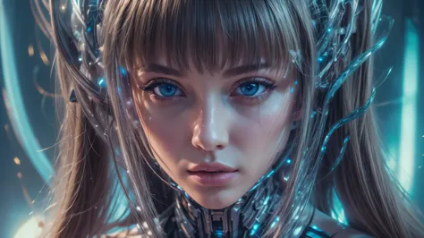 a beautiful futuristic cybernetic girl with hair with strands of neural networks, futurism, uhd, super detail, best quality, 8k