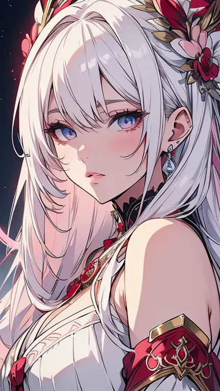 beautiful detailed eyes, beautiful detailed lips, extremely detailed eyes and face, longeyelashes, 1girl, white hair, anime styl...