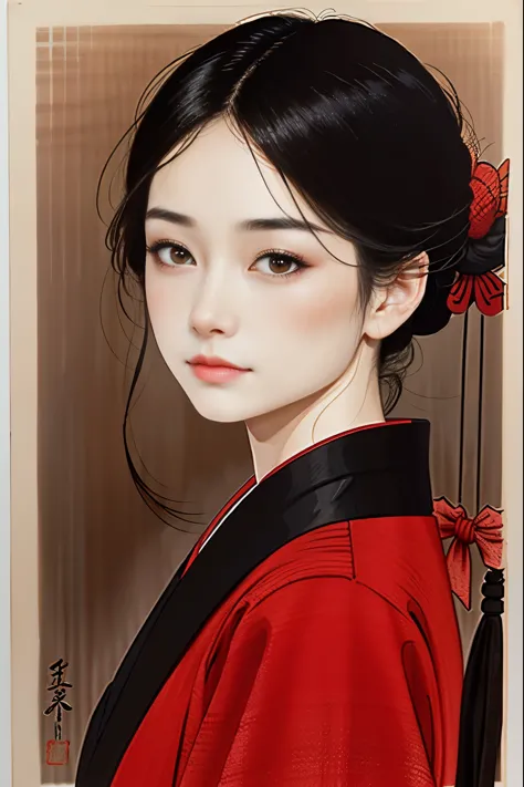 ukiyo-e、woodblock print、woodblock print、colorful inkpainting、beautiful japanese woman、utamaro、detailed face、beautiful eyes、elega...