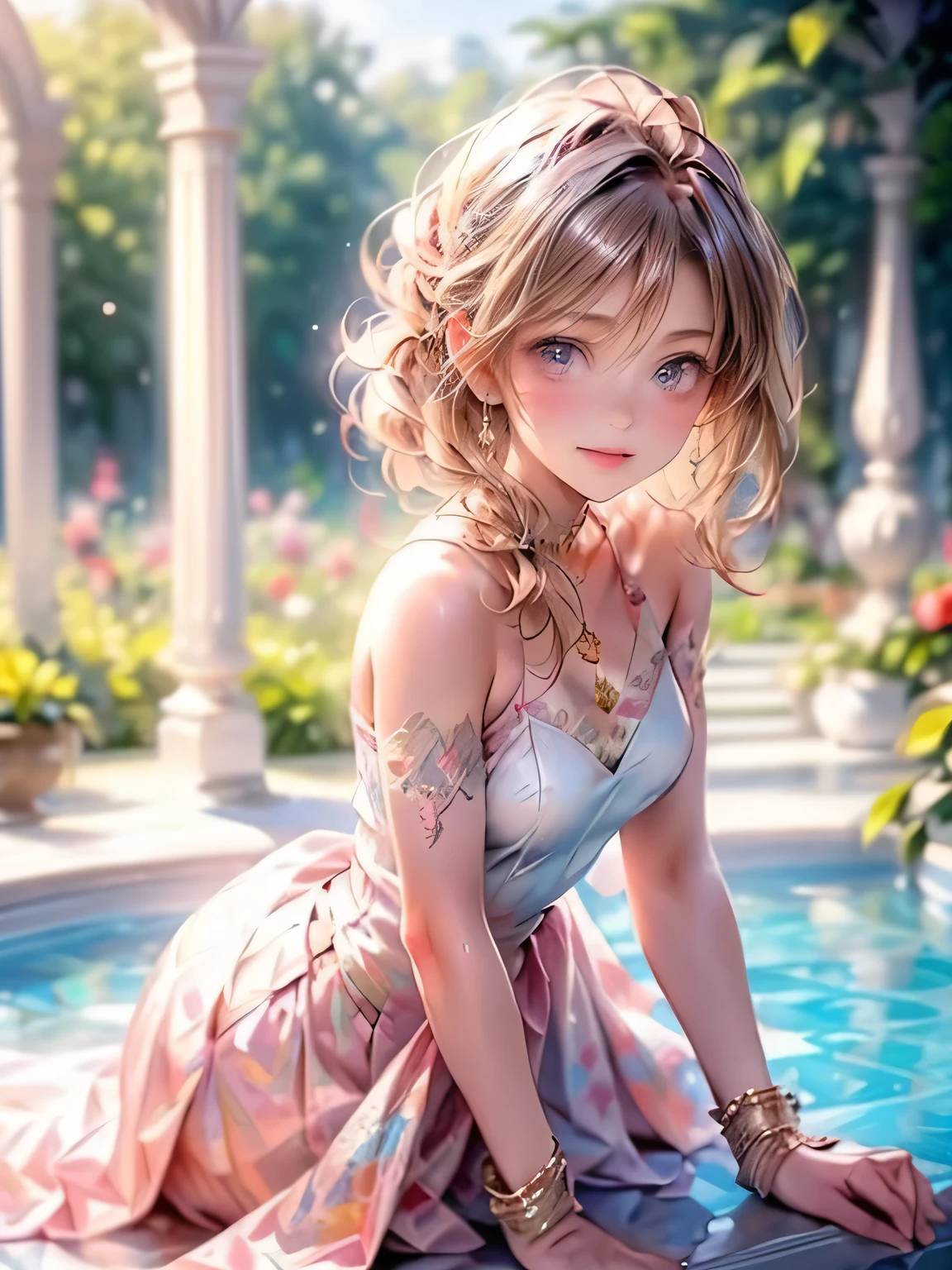 ((cute girl happily indulging in a wide variety of sweets on table)), with a joyful expression on her face, in a garden full of blooming flowers. (best quality,4k,8k,highres,masterpiece:1.2), ultra-detailed:1.2, (realistic,photorealistic,photo-realistic:1.37) illustration, vibrant colors, soft natural lighting, mouth-watering treats, colorful dessert table, exquisite cake displays, delectable pastries, tempting chocolates, scrumptious ice cream, delicious macarons, sweet aroma filling the air, whimsical garden setting.