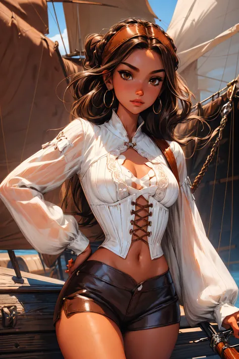 (masterpiece), best quality, expressive eyes, perfect face, (pirate ship background), (standing), (smirk), (closeup view), (1gir...