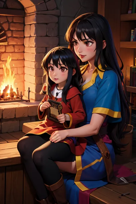 Megumin the Mage and her daughter, 13 years old, Esmeralda the Mage&#39;s apprentice (She has brunette hair and dark green eyes....