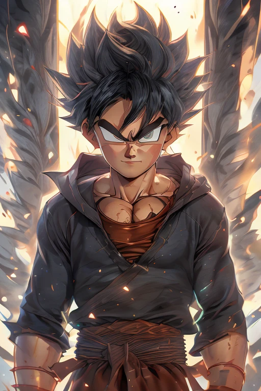 ((Le visage est Hiro Hamada de Big Hero Six.))，((corps: Son Goku de Dragon Ball))，Très gros muscles，Très gros pénis，armure，Des tentacules noirs s&#39;accrochent à moi，jeune garçon，sexeual，excité，luxure，érection，sexe，insérer，en sueur，Bave gros pénis serrant,