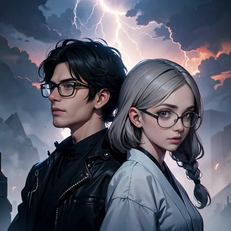 1. Scene description: - Couple Photos、Boy and girl standing back to back、（A boy with glasses and a girl in cyberpunk fashion） - ...