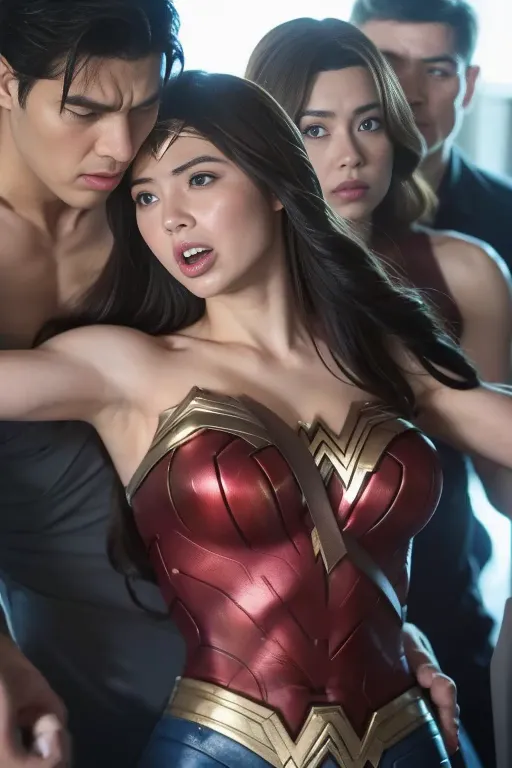 私はWonder Womanです、完璧なWonder Womanの衣装,押しdefeat,defeat,A man straddles me,Grabbed by the face、Hug from the front,I was hugged,be st...