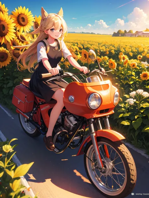 Sunny bike ride, Beautiful 3D art, Digital Painting, Luminism, 詳細でComplex小さな幼い少女，Ride a trike, Detailed face. smile, farm, Ultra...
