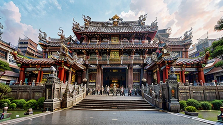 best quality, masterpiece, (((building))), photorealistic, ornate Taiwanese temple paifang, taiwanese_temple, 